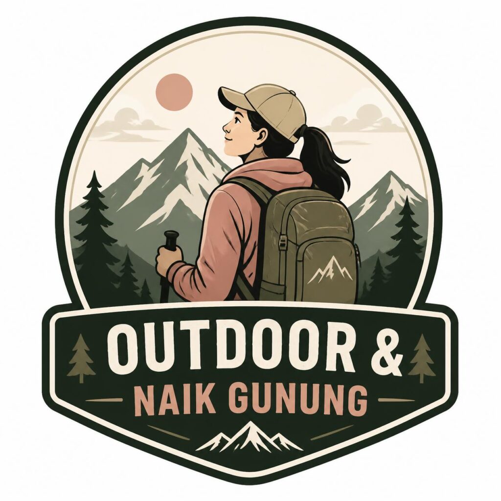 Buatkan Logo Dengan Deskripsi OUTDOOR NAIK GUNUNG Dengan Logo Perempuan 1024x1024